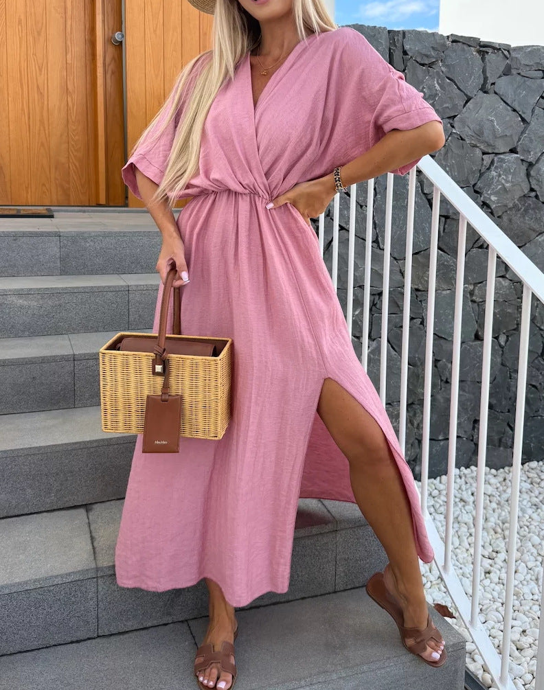Robe maxi décontractée pour femme avec décolleté en V profond et taille élastique Chic und Stil