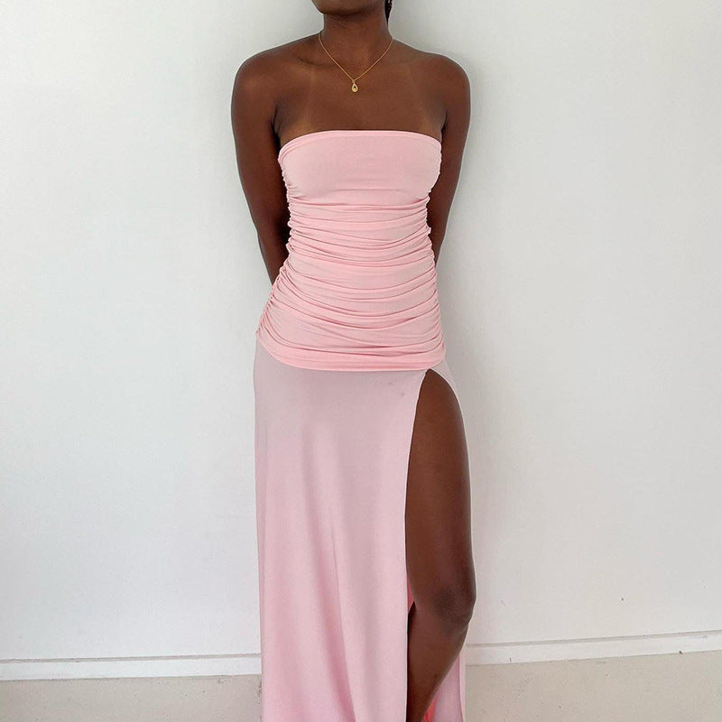 Robe maxi élégante à volants pour femmes avec détail de fente latérale Chic und Stil