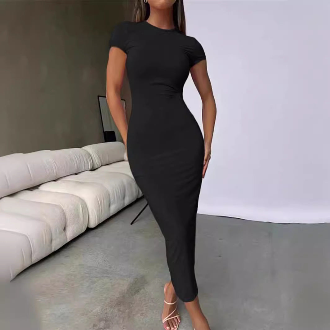 Robe midi ajustée pour femme avec manches courtes et col rond Chic und Stil
