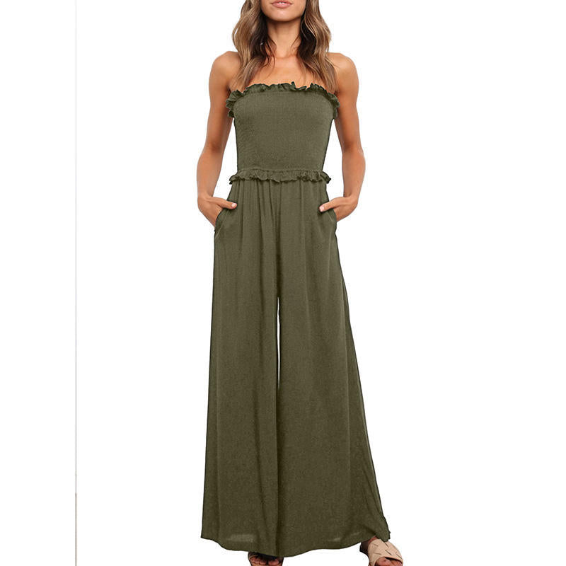 Salopette sans bretelles pour femmes avec jambe large et bordure à volants Chic und Stil