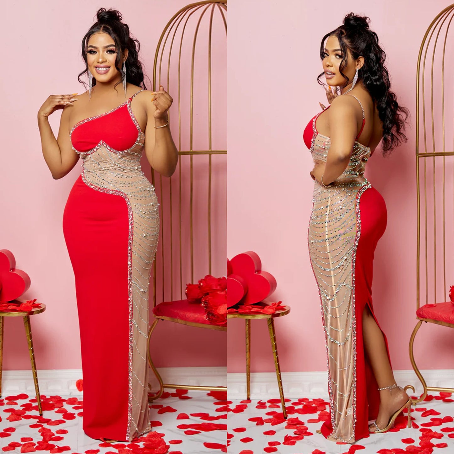 Robe de soirée à paillettes à épaule unique pour femmes Chic und Stil