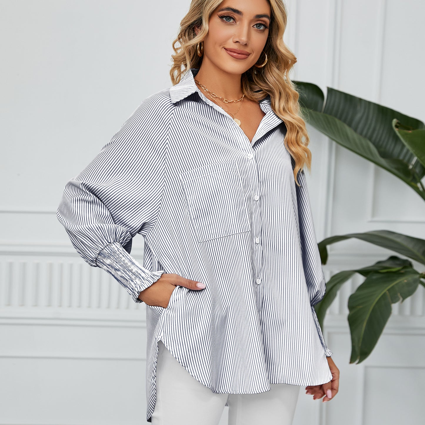 Blouse oversize décontractée pour femmes avec rayures Chic und Stil