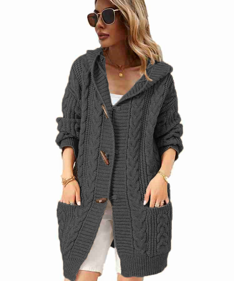 Veste en tricot pour femmes avec capuche et détails en bouton Chic und Stil
