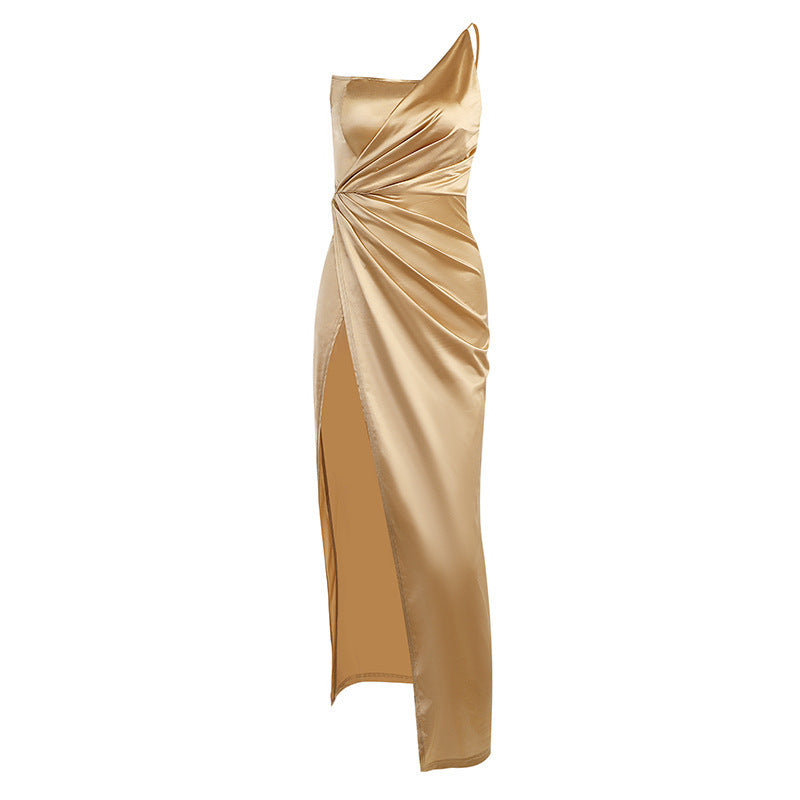 Robe de soirée en satin pour dames avec fente haute Chic und Stil