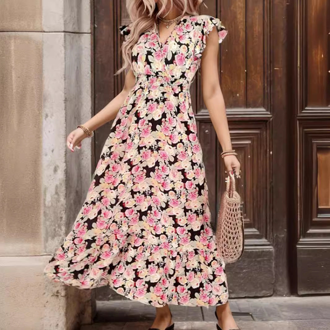 Dames Élégant Floral Fente Haute Maxi Robe Chic und Stil
