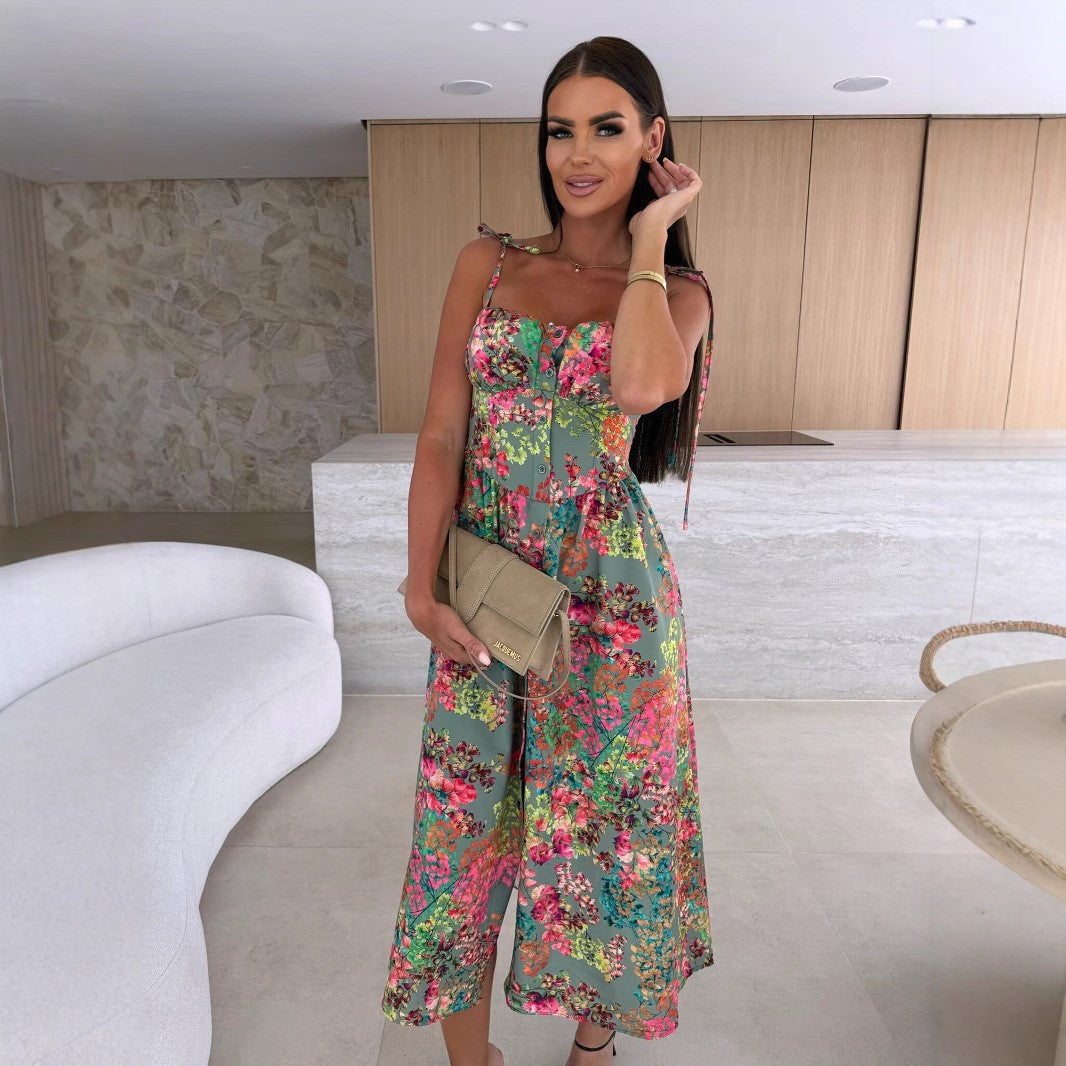 Robe midi à imprimé floral pour femmes avec bretelles à volants Chic und Stil