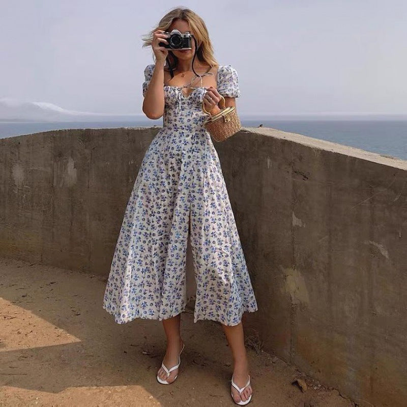 Robe Midi Femme avec Manches Bouffantes et Motif Floral Chic und Stil