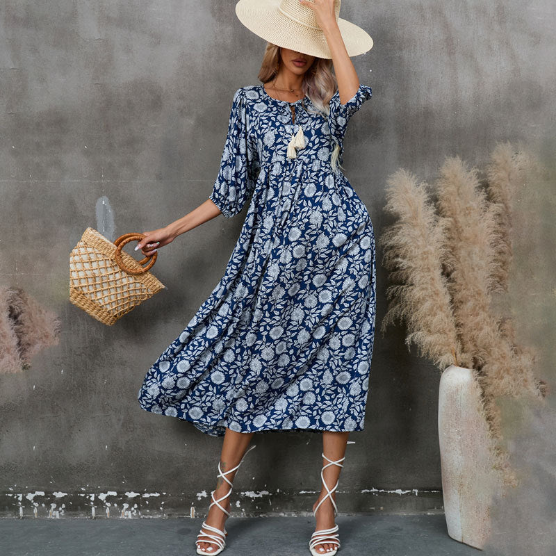 Robe midi florale bohème pour femme Chic und Stil