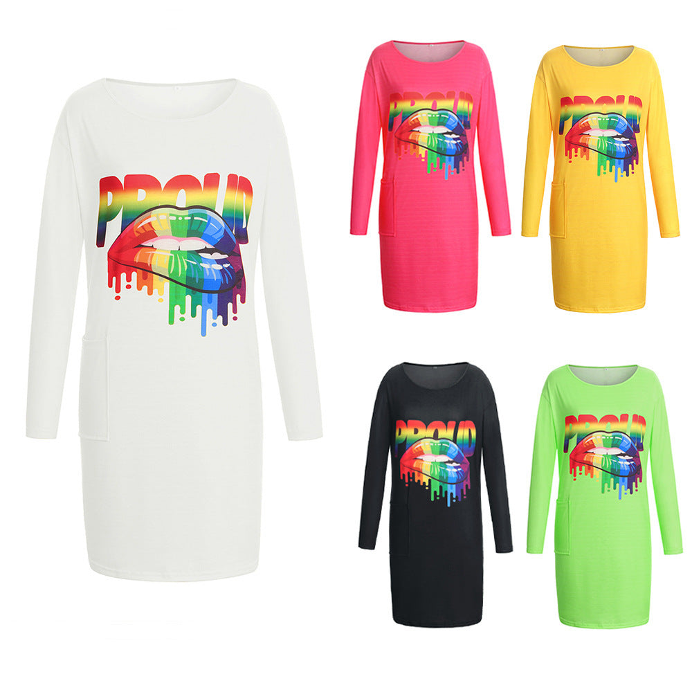 Robe à manches longues pour femmes avec un design graphique tendance et des poches pratiques Chic und Stil