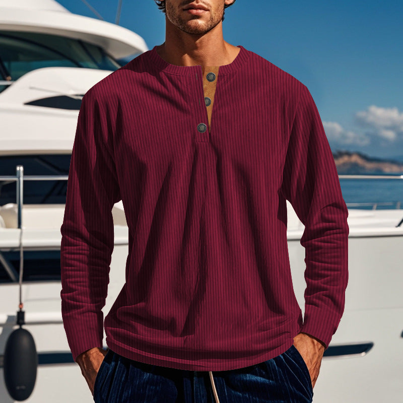 Homme T-shirt Henley à manches longues en tissu côtelé léger avec patte de boutonnage Chic und Stil