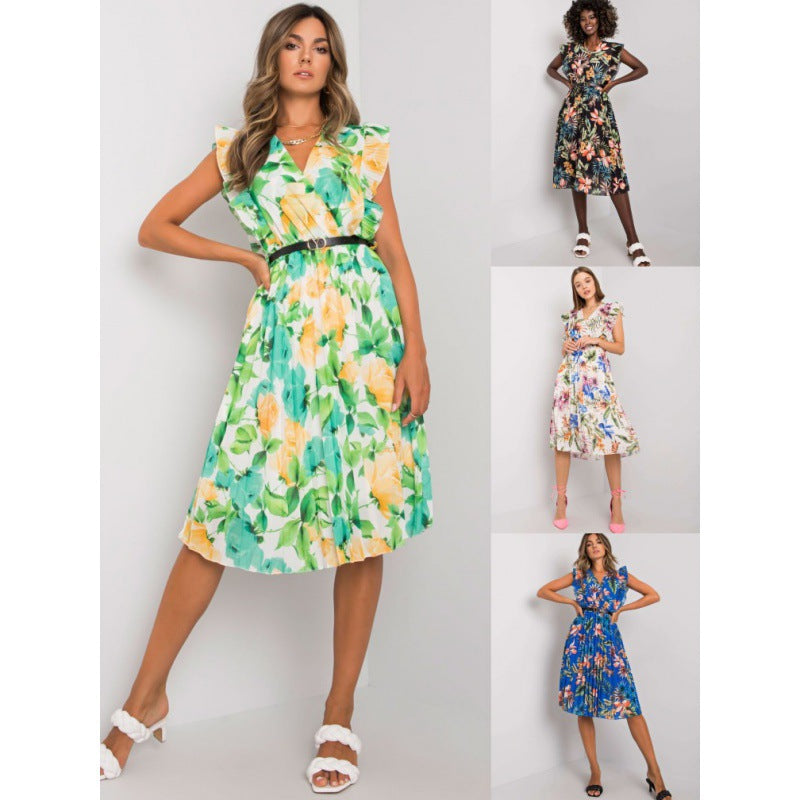 Robe Midi à volants floraux pour femmes Chic und Stil