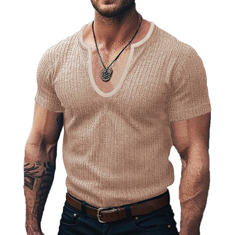 T-shirt pour hommes à col en V côtelé Chic und Stil