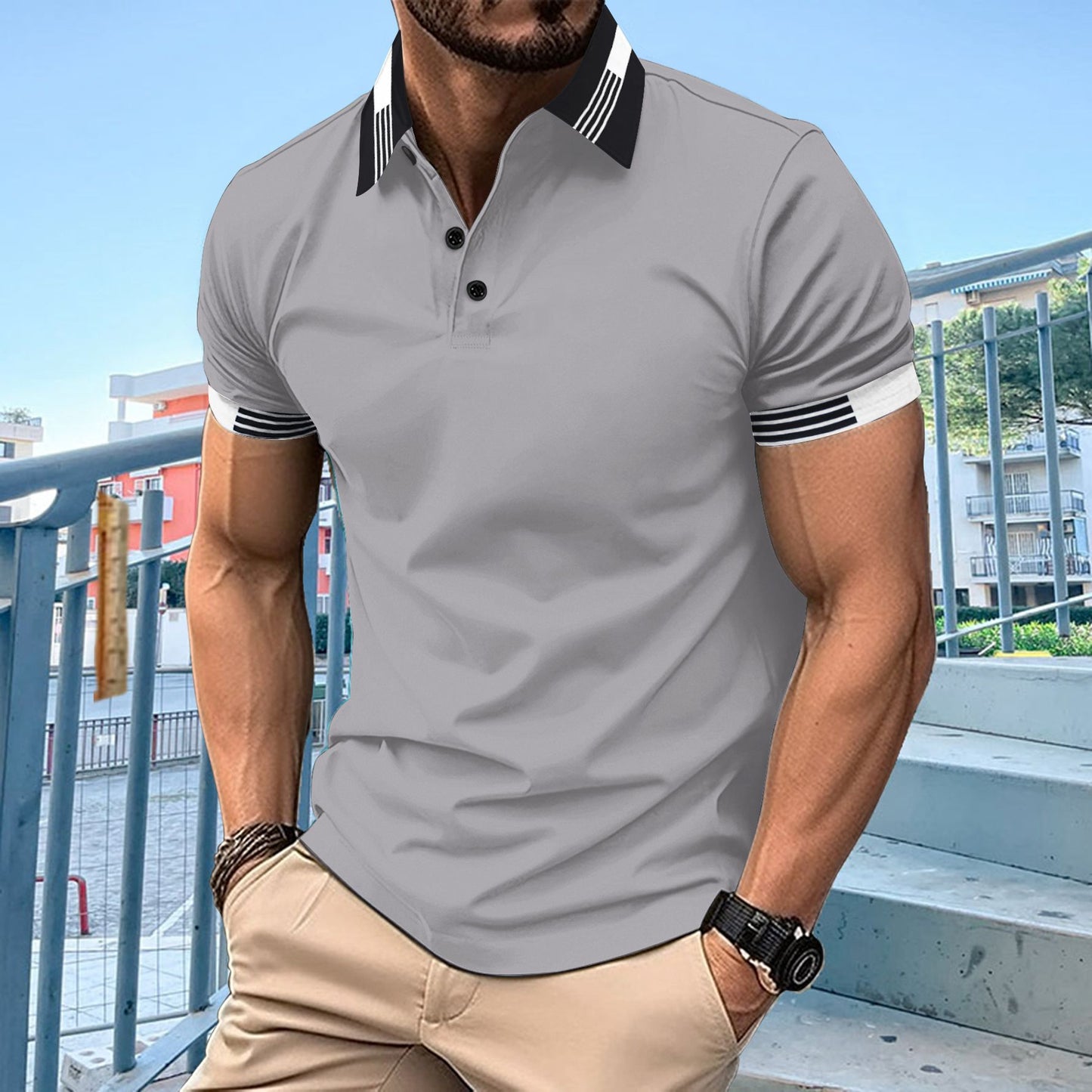 Polo à manches courtes élégant pour hommes avec passepoil contrasté Chic und Stil