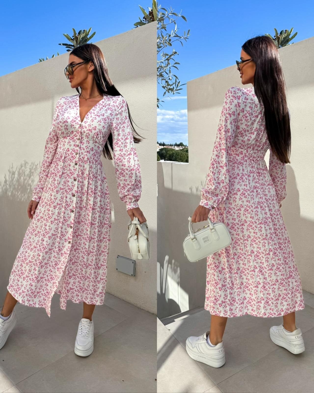 Robe maxi florale pour femmes avec détails de boutons Chic und Stil