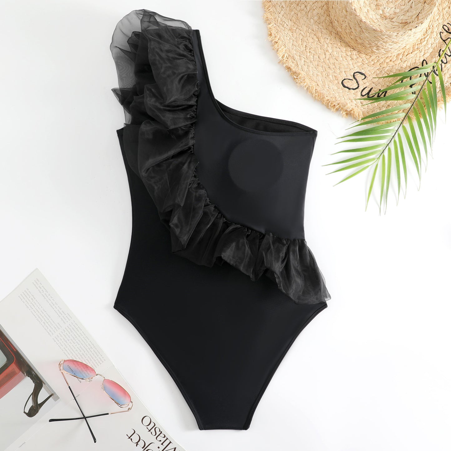 Maillot de bain une pièce pour femme avec décolleté en tulle volumineux et paréo à enfiler Chic und Stil