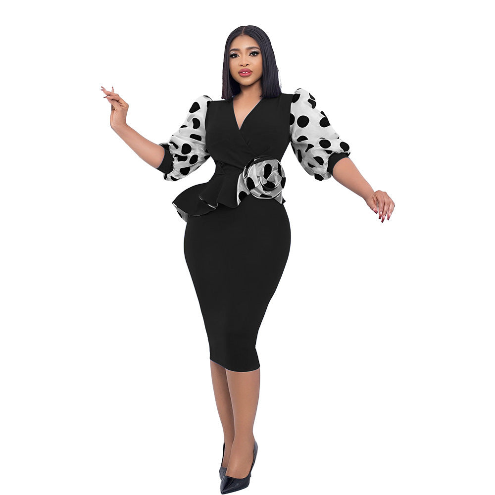 Robe portefeuille pour femmes avec des manches bouffantes transparentes et un design froncé cintré Chic und Stil