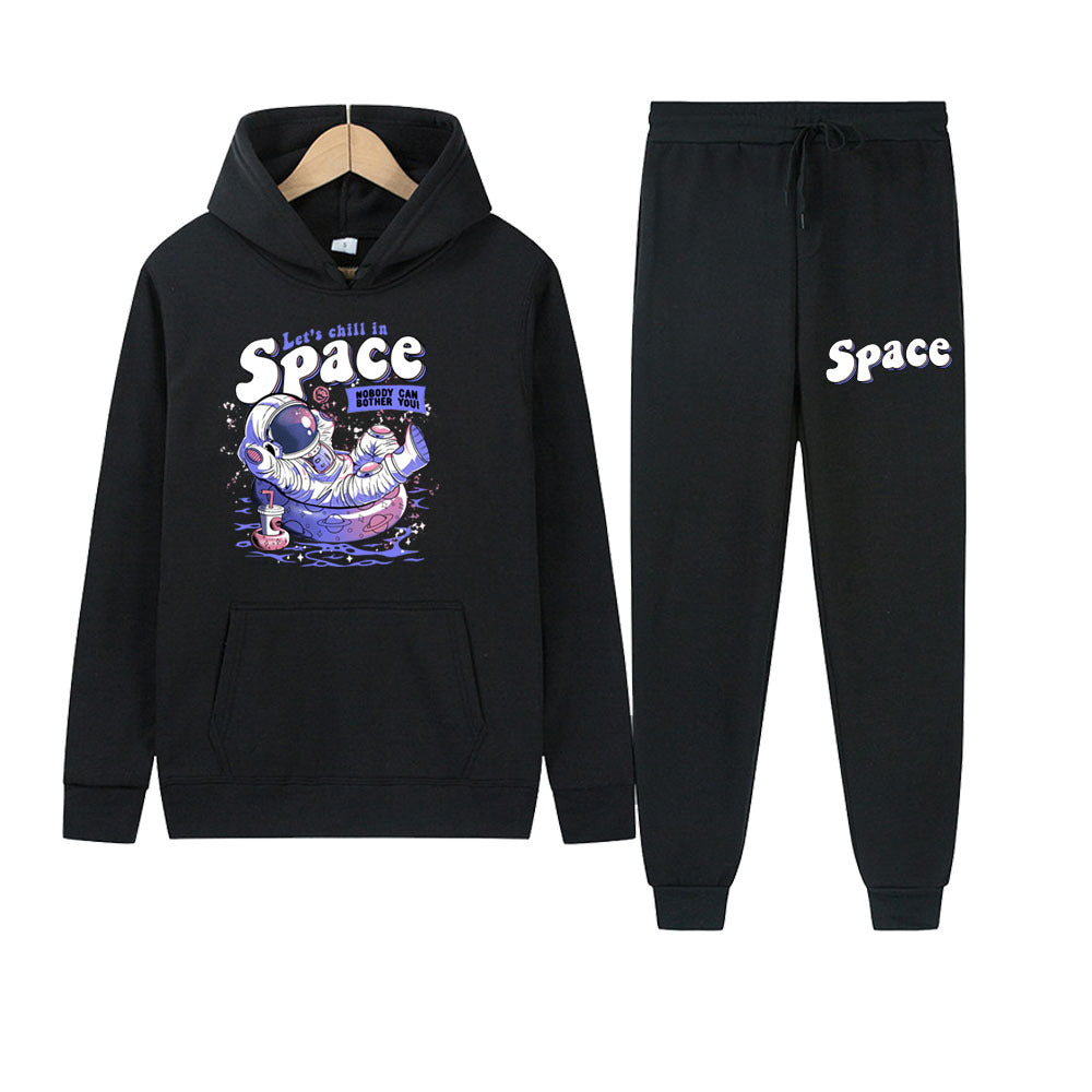 Casual ensemble for women with hoodie and jogger pants featuring creative astronaut print Chic and Style