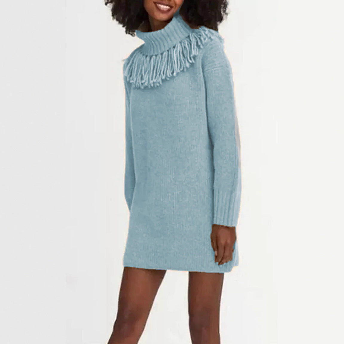 Robe tricot pour femmes avec col à franges et manches côtelées Chic und Stil