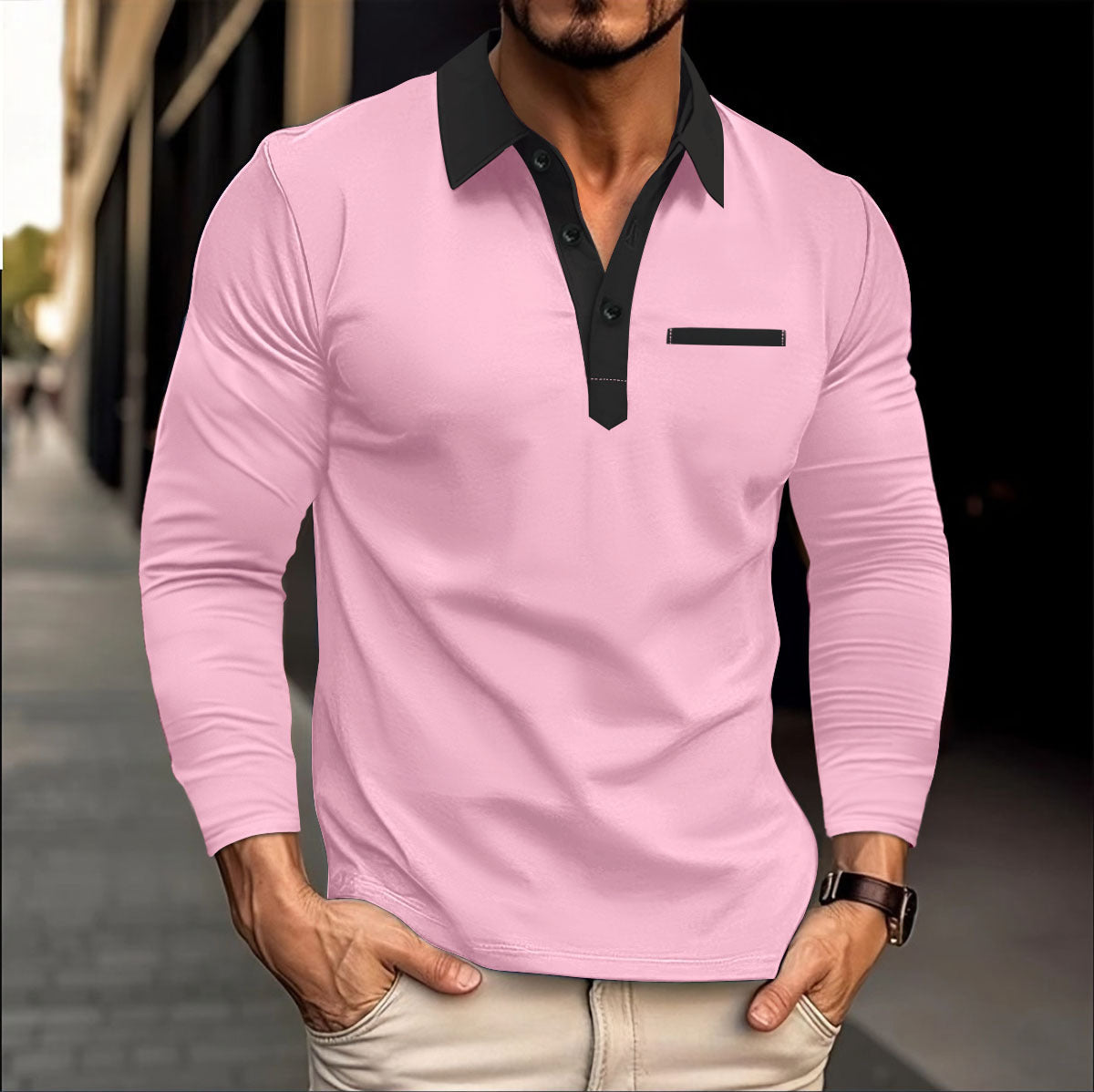 Poloshirt à manches longues pour hommes avec col à la mode Chic und Stil
