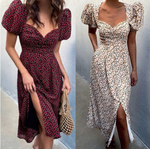 Robe midi à fleurs à manches courtes froncée Chic und Stil