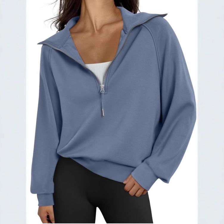 Pull-over décontracté pour dames avec col montant et zip Chic und Stil