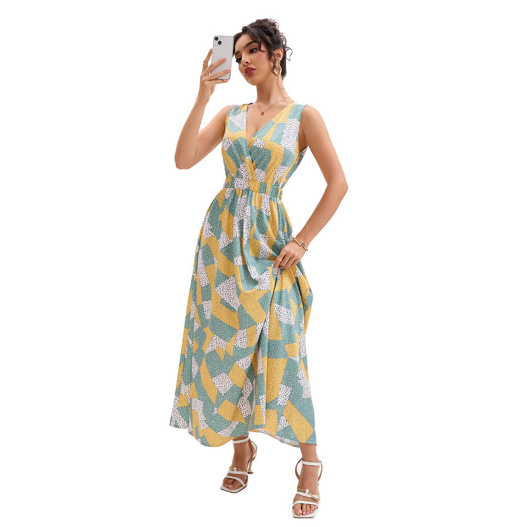 Robe maxi à imprimé géométrique Chic und Stil pour femmes