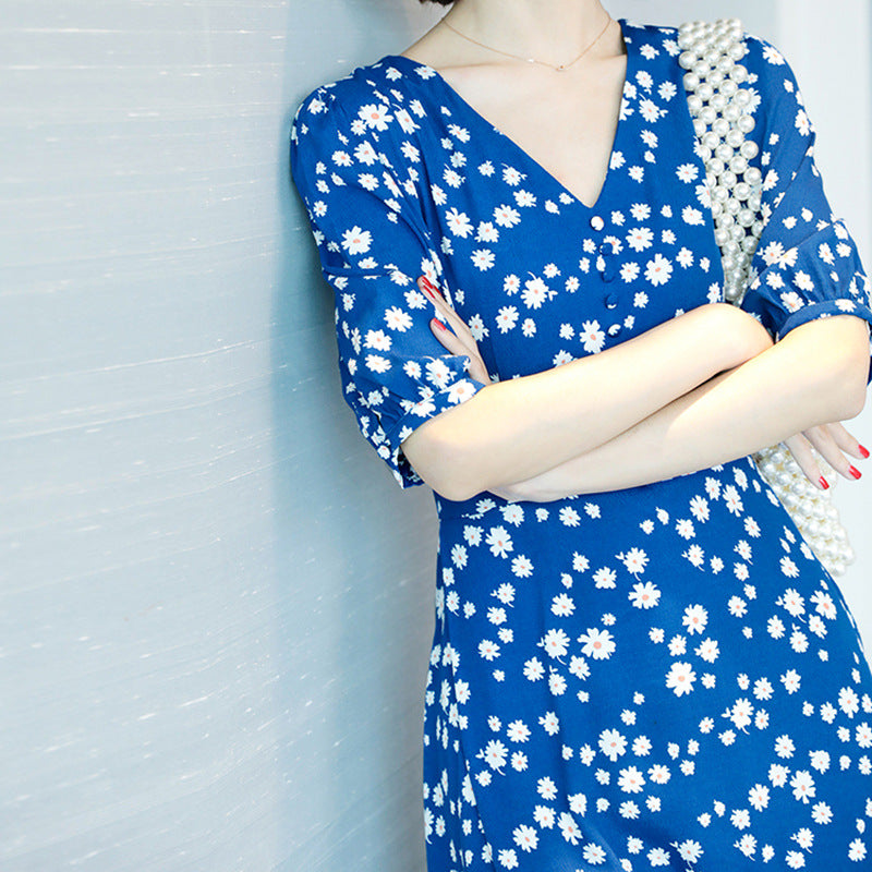 Robe midi portefeuille florale pour femmes Chic und Stil