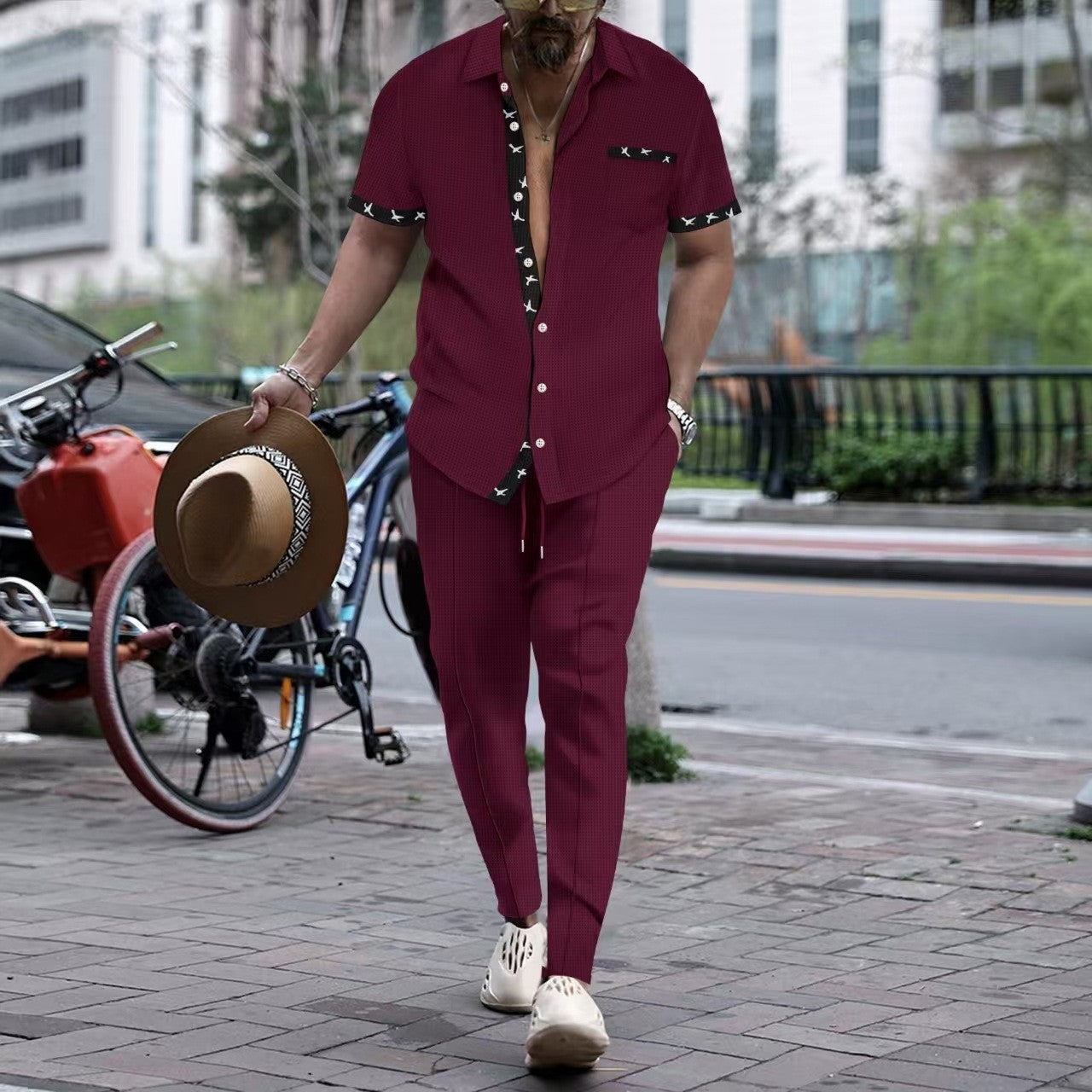 Veste décontractée pour hommes à la mode avec col créatif et pantalons élégants Chic und Stil