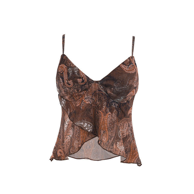 Top à volants pour dames avec motif floral et bretelles spaghetti Chic und Stil