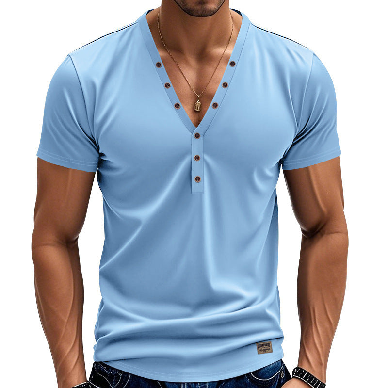 Men's short sleeve Henley t-shirt with double button placket and stretchy fabric Chic and Style