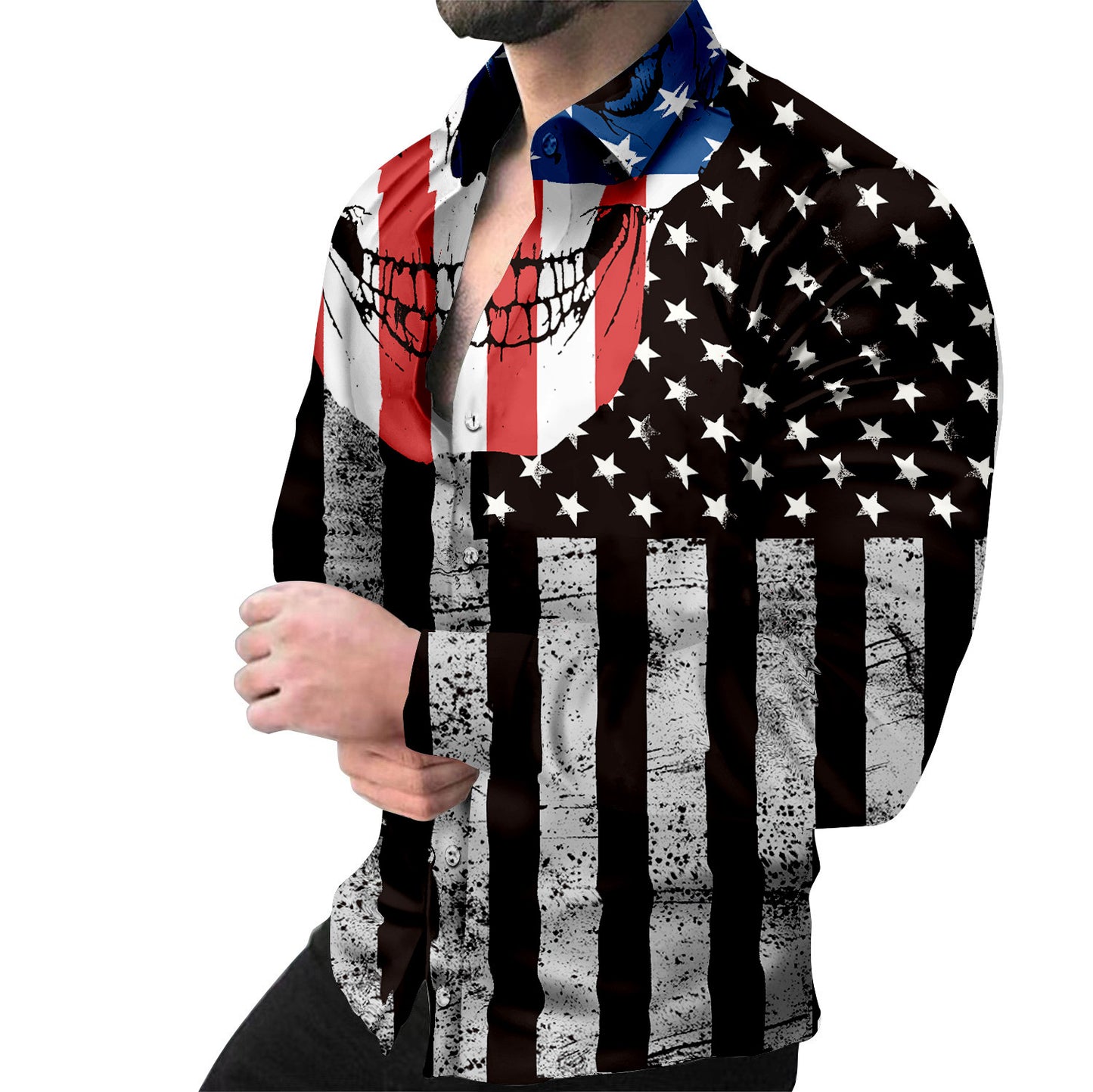 Chemise à manches longues créative pour hommes avec motif animal et chaîne Chic und Stil