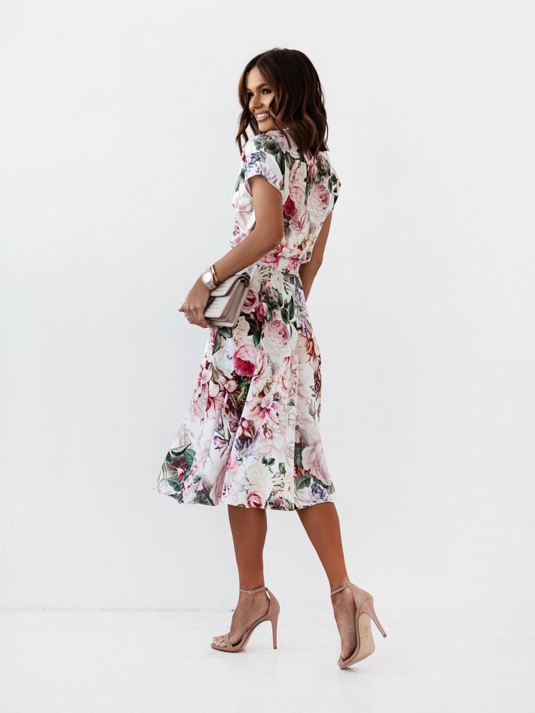 Women's Floral Print Wrap Dress with Butterfly Sleeves Elegant Chic und Stil