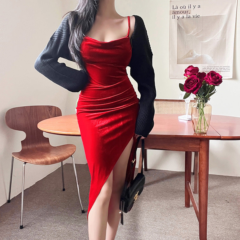 Robe sous-vêtement Bodycon en velours pour femmes Chic und Stil