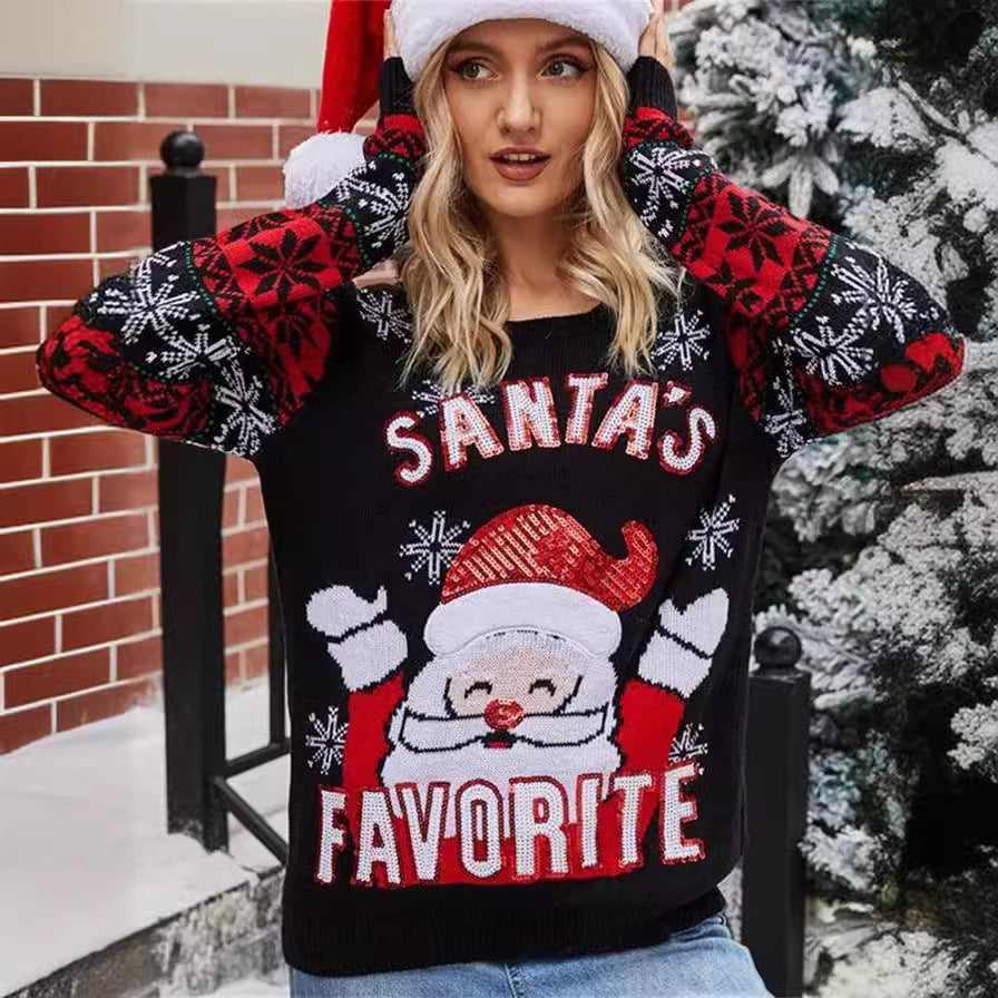 Pull de Noël pour femmes avec motif de Santa festif et détails brillants Chic und Stil