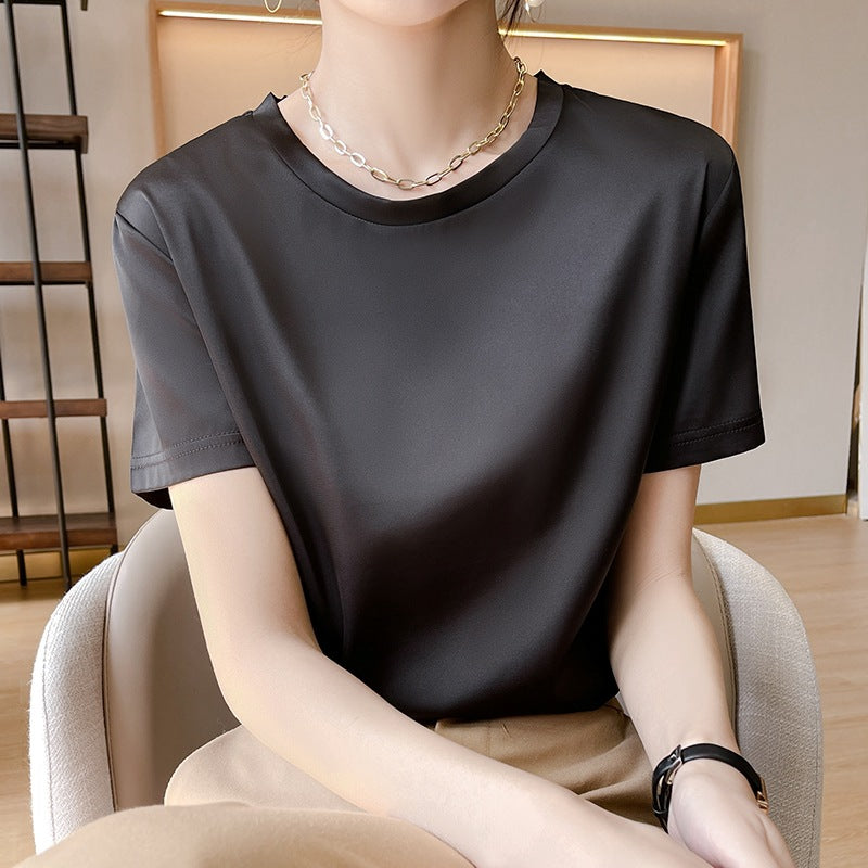 Blouse à manches courtes en satin pour femmes Chic und Stil