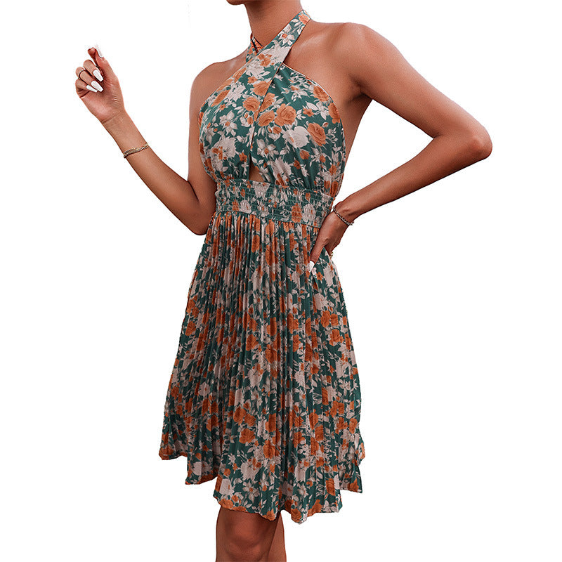 Robe halter floral pour femmes avec taille élastique Chic und Stil