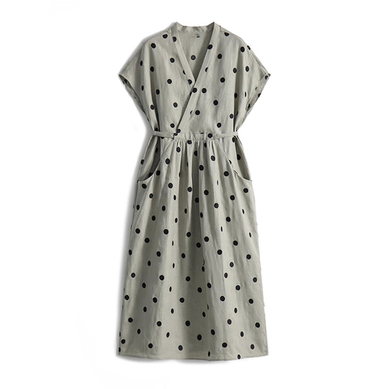 Robe maxi à pois pour femmes avec décolleté en V et ceinture Chic und Stil