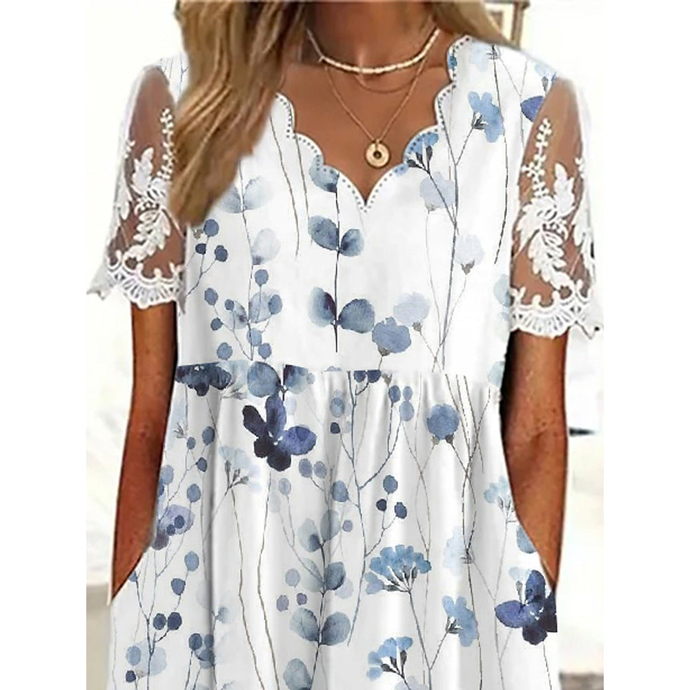 Robe midi femme à imprimé floral et manches en dentelle Chic und Stil