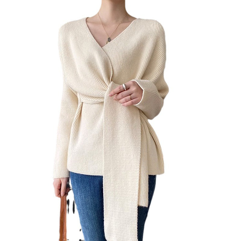 Pull-over enroulé pour femmes avec coupe décontractée et rubans à nouer tendance Chic und Stil