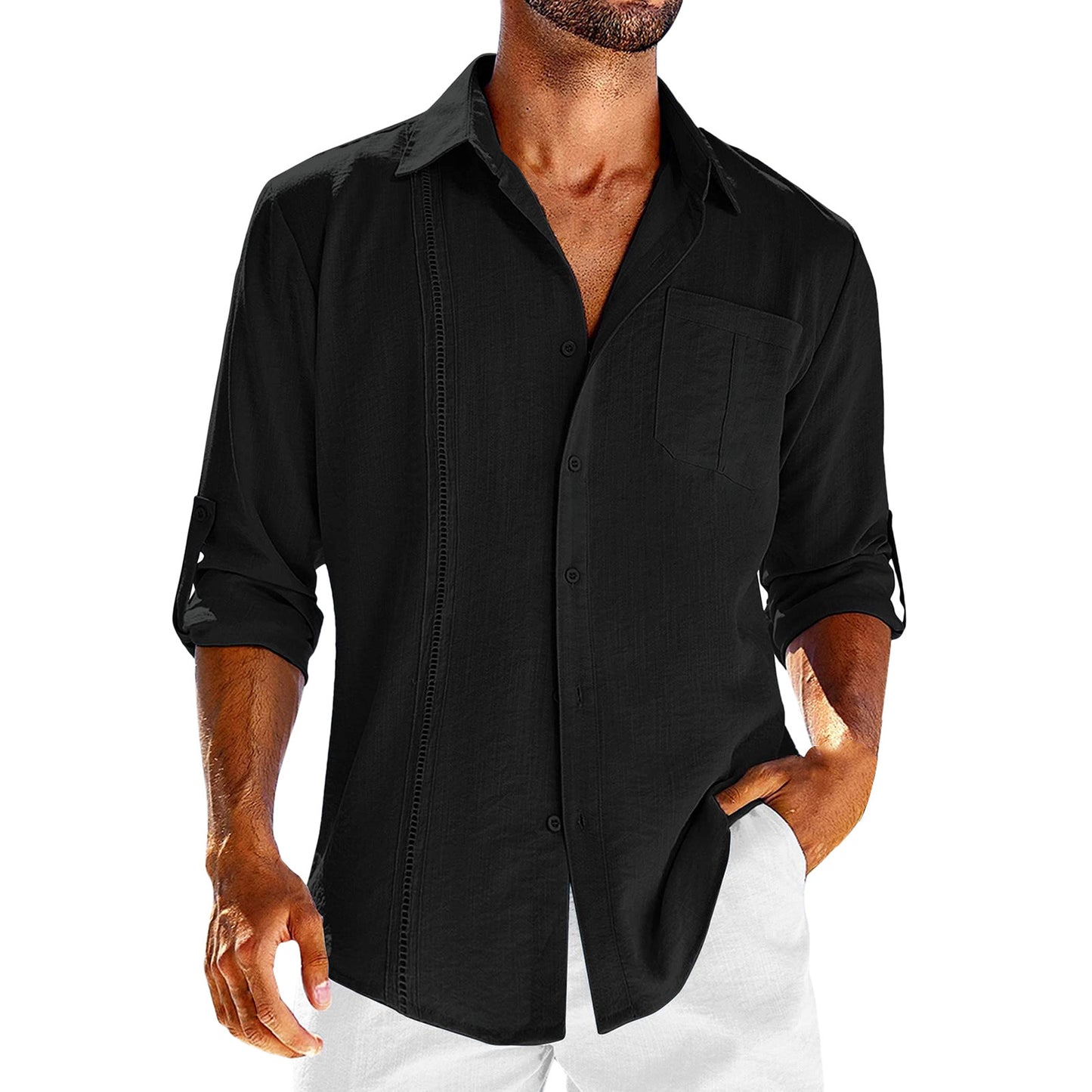 Chemise à manches longues décontractée pour hommes avec patte de boutonnage décorative et poche poitrine Chic und Stil