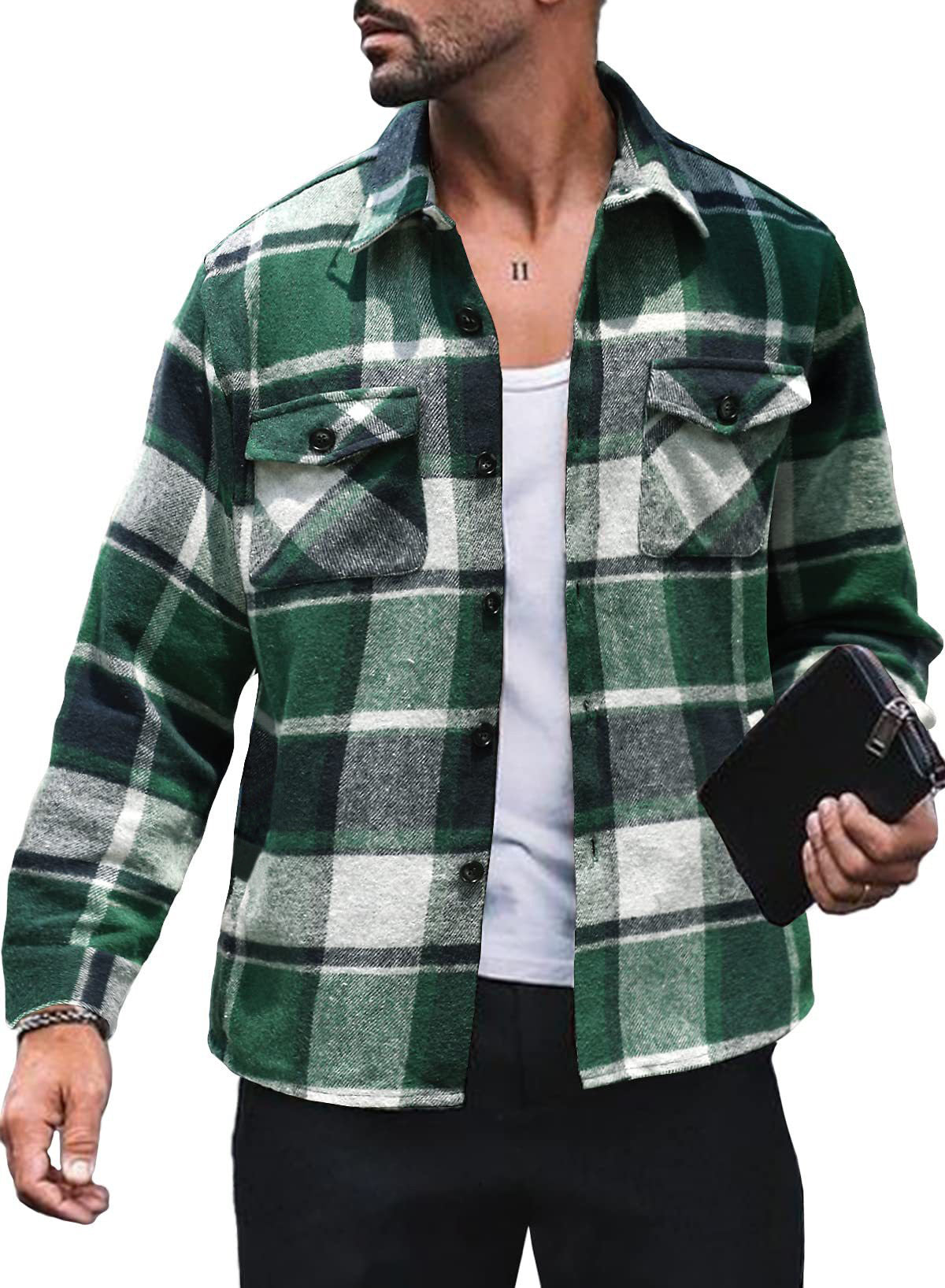 Chemise en flanelle pour hommes avec motif à carreaux et poches fonctionnelles Chic und Stil