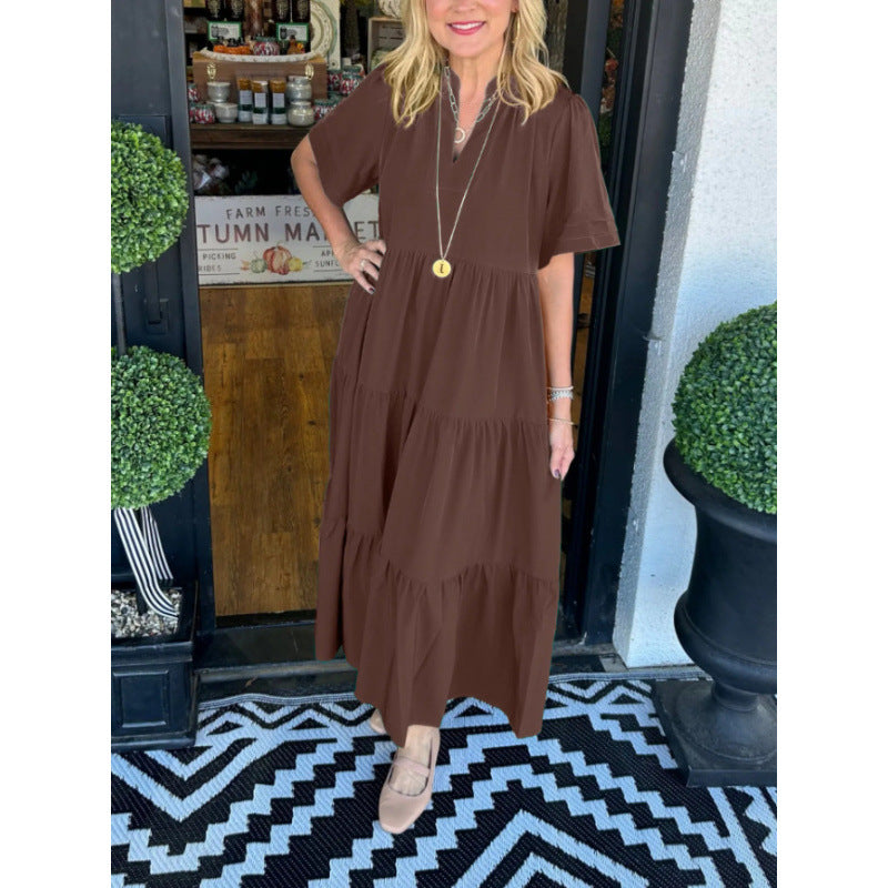 Robe maxi à manches longues pour femme avec décolleté en V et détail volant Chic und Stil
