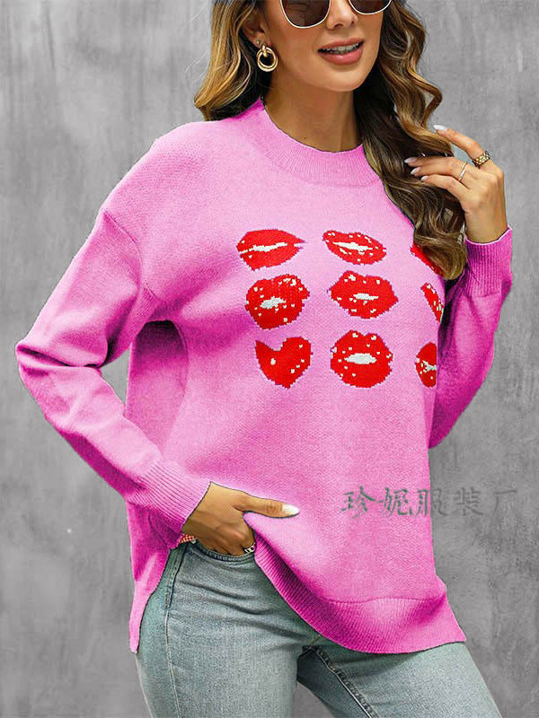 Pull femme avec motif de baiser et coupe décontractée Chic und Stil