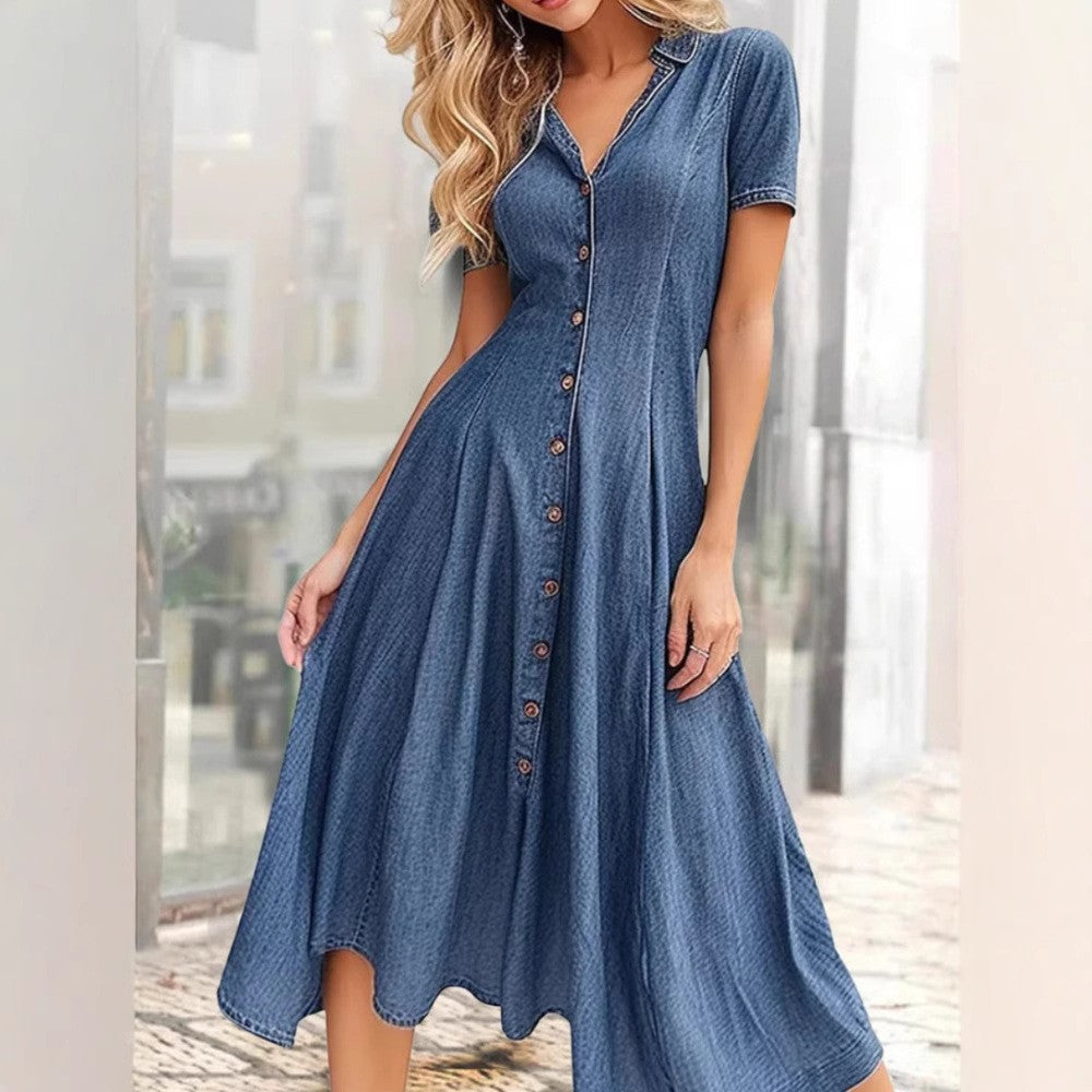 Robe midi en denim à boutons pour femmes Chic und Stil