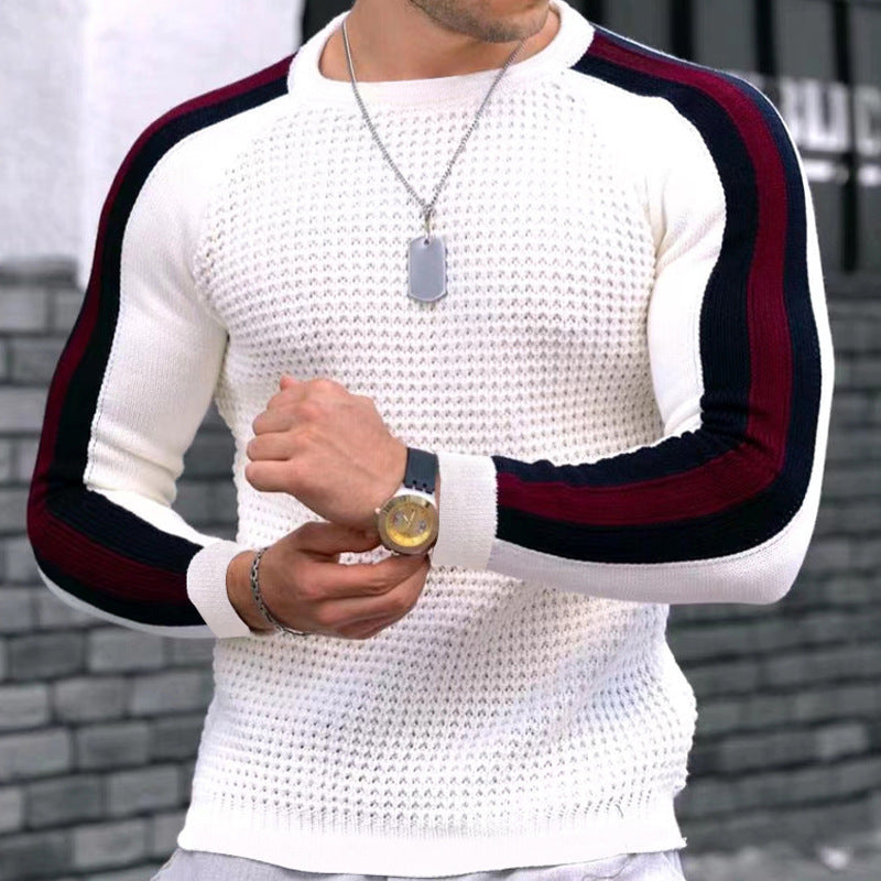 Hommes Pull ras du cou tendance avec surface texturée et rayures contrastées Chic und Stil