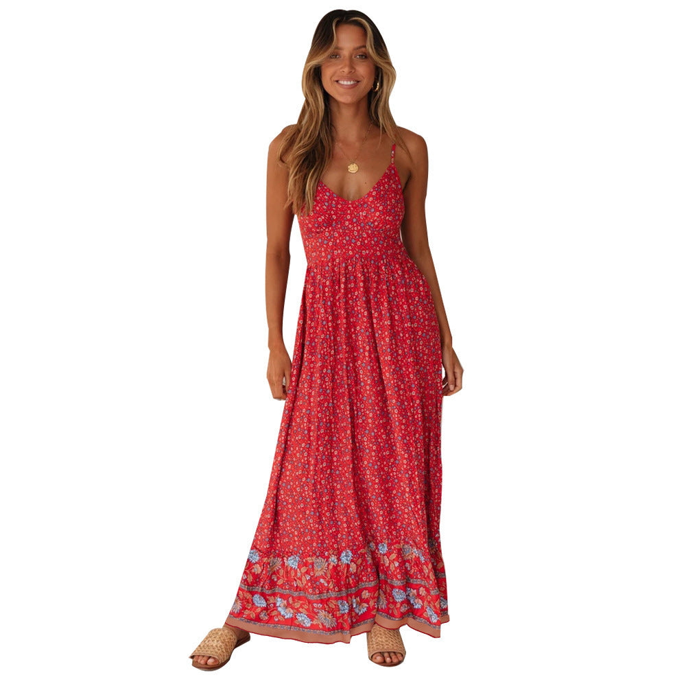 Robe maxi dames avec motif floral et design délicat de bretelles spaghetti Chic und Stil