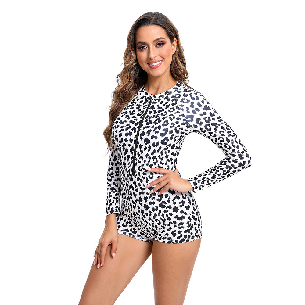 Maillot de bain femme une pièce avec un motif léopard à la mode et fermeture éclair pratique Chic und Stil