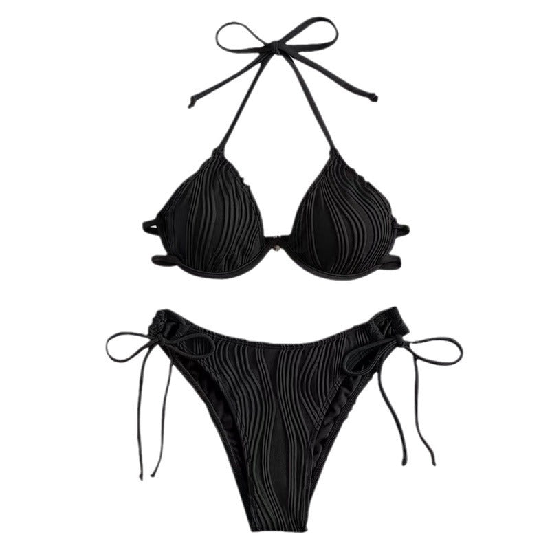 Bikini triangle femme en look côtelé structuré avec des liens latéraux Chic und Stil