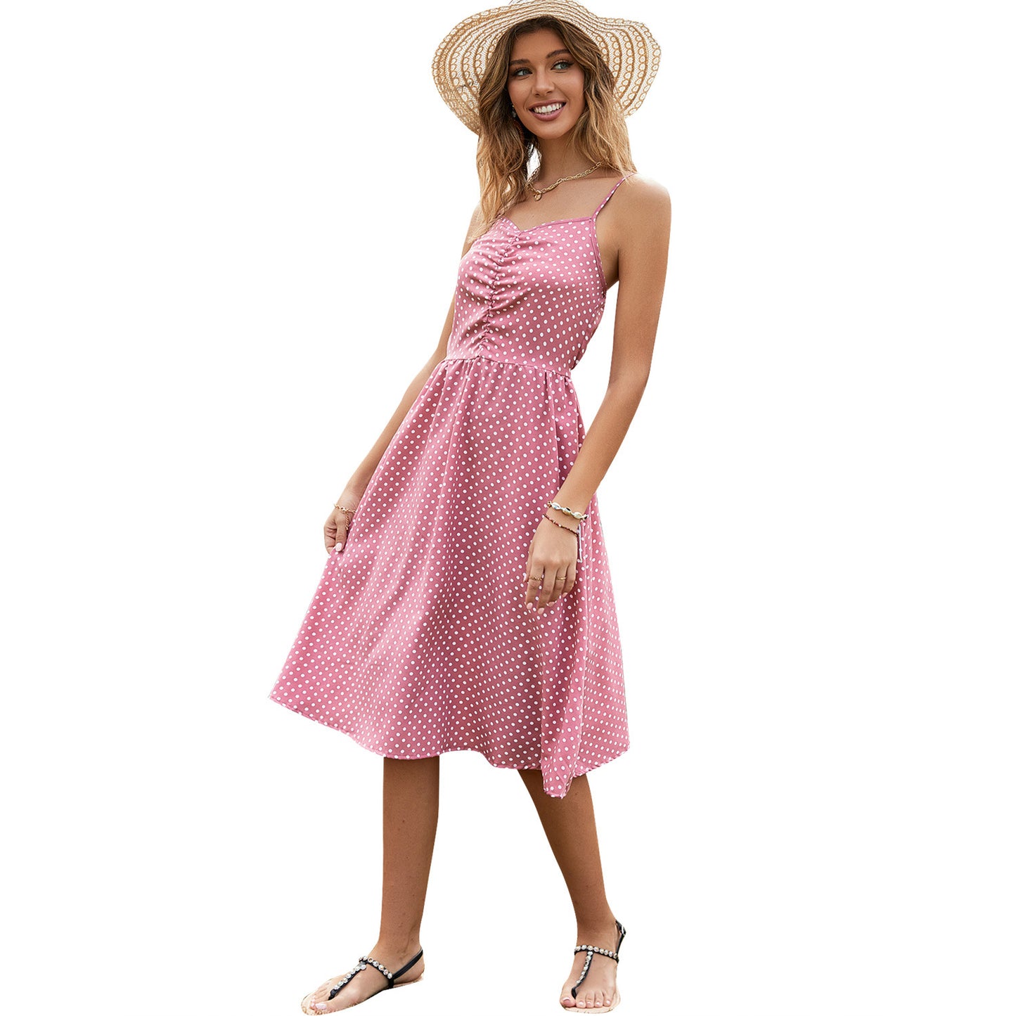 Robe midi pour femmes avec des détails en volants et des pois Chic und Stil