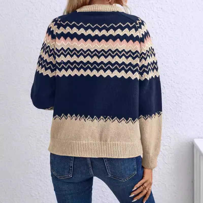 Pull en tricot élégant pour femmes avec un motif zigzag moderne et un col rond Chic und Stil